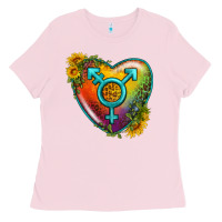 Bubblegum Pink Lgbtq Heart With Sunflower Ladies Tee - BundleAndBundleShop