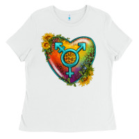 White Lgbtq Heart With Sunflower Ladies Tee - BundleAndBundleShop