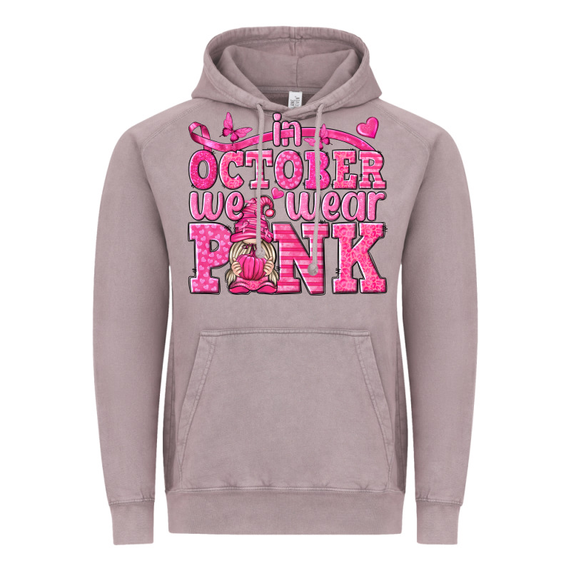 In October We Wear Pink With Gnome Vintage Hoodie by texasbilliewilder | Teevron