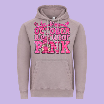 In October We Wear Pink With Gnome Vintage Hoodie Designed By Texasbilliewilder