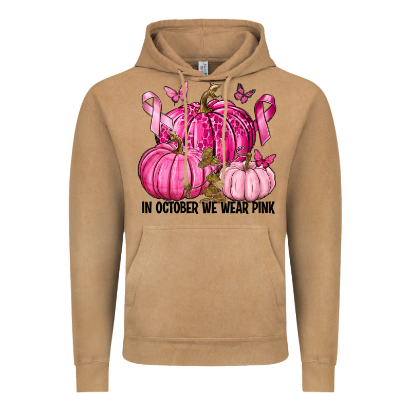 In October We Wear Pink With Pumpkin Vintage Hoodie by texasbilliewilder | Teevron