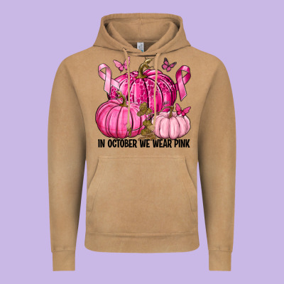 In October We Wear Pink With Pumpkin Vintage Hoodie Designed By Texasbilliewilder