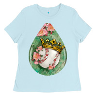 Baby Blue baseball and western roses teardrop  6 Ladies Tee - BundleAndBundleShop