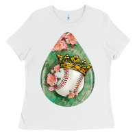 White baseball and western roses teardrop  6 Ladies Tee - BundleAndBundleShop