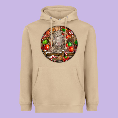 Christmas Merino Wool Sheep Heavyweight Hoodie Designed By Lillyallendesigns