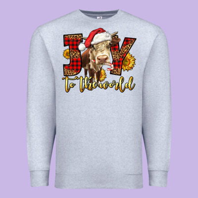 Joy To The World Christmas Cow Premium Sweatshirt Designed By Lillyallendesigns