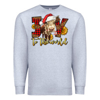 Heather Grey joy to the world christmas cow Premium Sweatshirt - LillyAllenDesigns