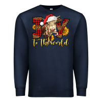 Navy joy to the world christmas cow Premium Sweatshirt - LillyAllenDesigns