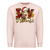 Pale Pink joy to the world christmas cow Premium Sweatshirt - LillyAllenDesigns