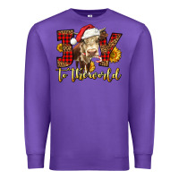 Purple joy to the world christmas cow Premium Sweatshirt - LillyAllenDesigns
