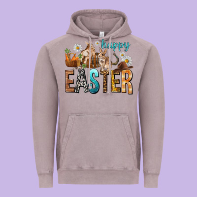 Happy Easter With Cowboy Vintage Hoodie Designed By Nancycooperartshop