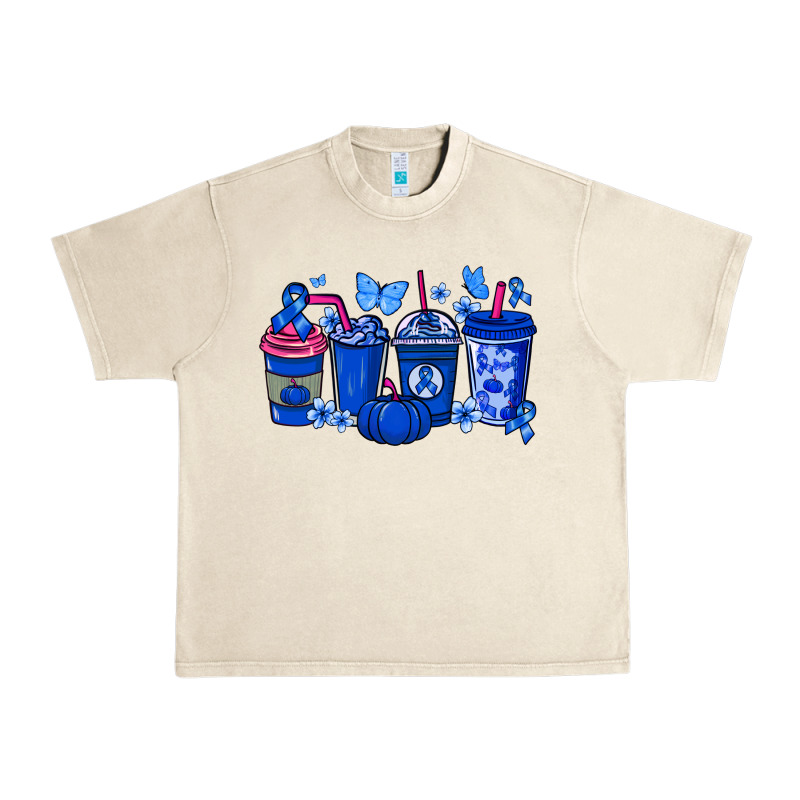 Colon Cancer Coffee Cups Blue Ribbon Urban Heavy Tee by NancyCooperArtShop | Teevron