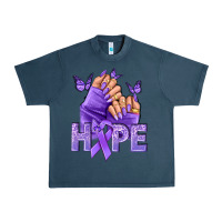 Midnight Navy Hope lavender ribbon all cancers Urban Heavy Tee - NancyCooperArtShop