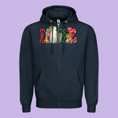 Christmas Penguin Love Zipper Hoodie Designed By Fadigitalartstudio