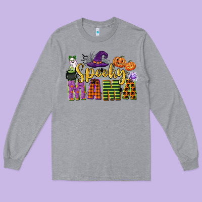 Spooky Mama Long Sleeve Tee Designed By Cowgirlartshop