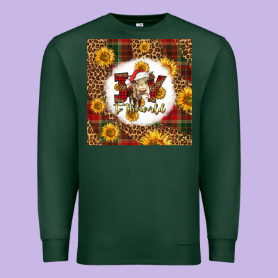 Joy To The World Christmas Cow Premium Sweatshirt Designed By Lillyallendesigns
