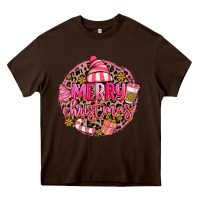 Chocolate Brown pink merry christmas Heavy Core Tee - MaliasSmallBusiness