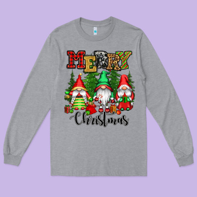 Merry Christmas Gnomes Long Sleeve Tee Designed By Cowgirlartshop