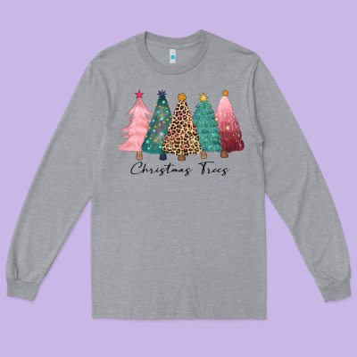 Christmas Trees Long Sleeve Tee Designed By Cowgirlartshop