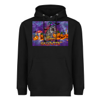 Black Happy Halloween Raccoon Heavyweight Hoodie - LillyAllenDesigns