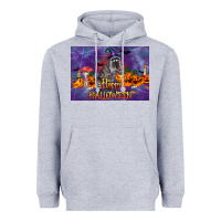 Heather Grey Happy Halloween Raccoon Heavyweight Hoodie - LillyAllenDesigns