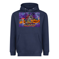 Navy Happy Halloween Raccoon Heavyweight Hoodie - LillyAllenDesigns