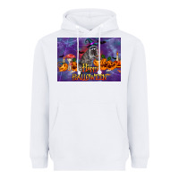 White Happy Halloween Raccoon Heavyweight Hoodie - LillyAllenDesigns