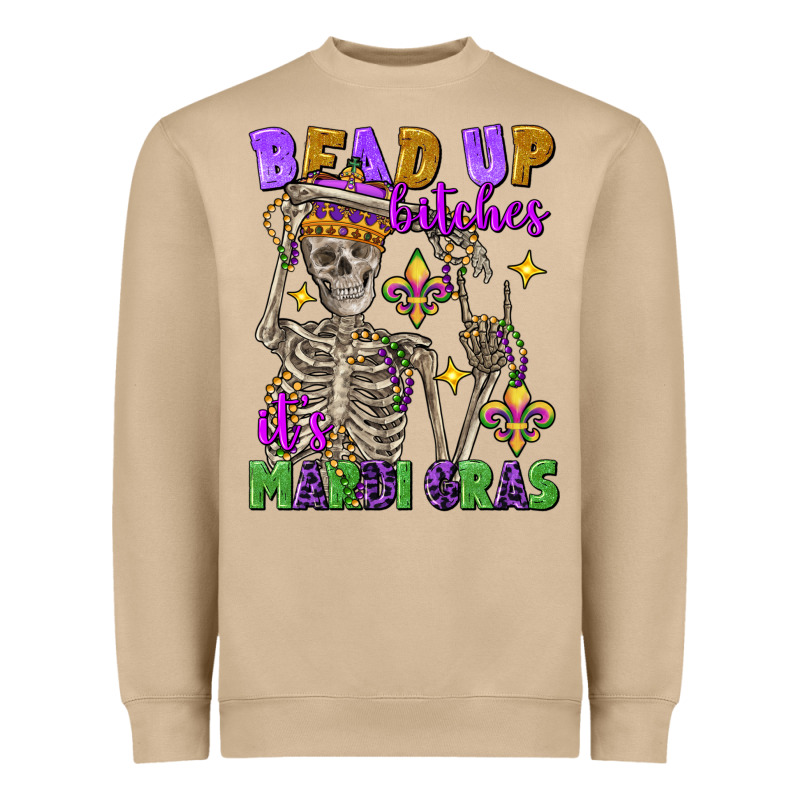 Bead Up Bitches It's Mardi Gras Skeleton Heavyweight Sweatshirt by FaDigitalArtStudio | Teevron