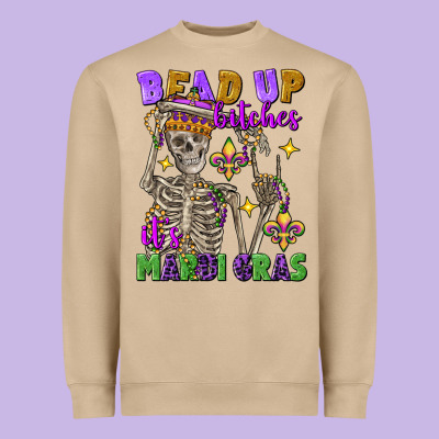 Bead Up Bitches It's Mardi Gras Skeleton Heavyweight Sweatshirt Designed By Fadigitalartstudio