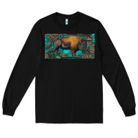 Black Bison with leopard and turquoise Long Sleeve Tee - RanaPortraitStore