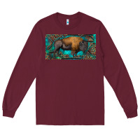 Burgundy Bison with leopard and turquoise Long Sleeve Tee - RanaPortraitStore