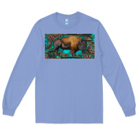 Colony Blue Bison with leopard and turquoise Long Sleeve Tee - RanaPortraitStore