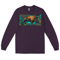 Plum Bison with leopard and turquoise Long Sleeve Tee - RanaPortraitStore