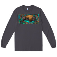Smoke Bison with leopard and turquoise Long Sleeve Tee - RanaPortraitStore