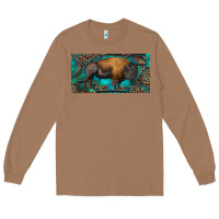 Toasted Coconut Bison with leopard and turquoise Long Sleeve Tee - RanaPortraitStore