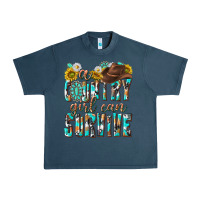 Midnight Navy Western a Country Girl Can Survive Urban Heavy Tee - texasbilliewilder