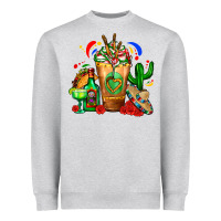 Heather Grey Mexican Cold Drink With Cactus Sombrero And Tequil Heavyweight Sweatshirt - FaDigitalArtStudio