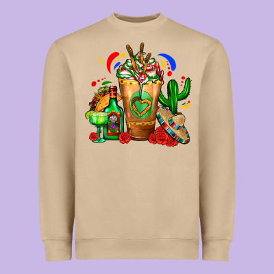 Mexican Cold Drink With Cactus Sombrero And Tequil Heavyweight Sweatshirt Designed By Fadigitalartstudio