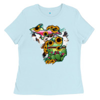Baby Blue Cowhide Michigan map Ladies Tee - RanaPortraitStore