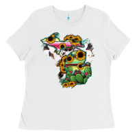 White Cowhide Michigan map Ladies Tee - RanaPortraitStore
