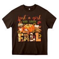 Chocolate Brown just a girl who loves fall Heavy Core Tee - MaliasSmallBusiness