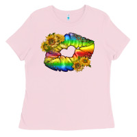 Bubblegum Pink Lgbtq Pride Rainbow Lips Ladies Tee - BundleAndBundleShop