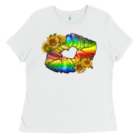 White Lgbtq Pride Rainbow Lips Ladies Tee - BundleAndBundleShop