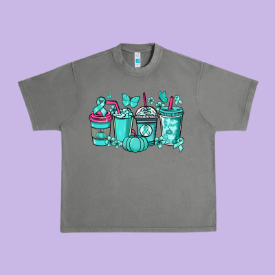 Ovarian Cancer Coffee Cups Teal Ribbon Urban Heavy Tee Designed By Nancycooperartshop