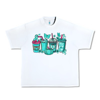 White Ovarian Cancer coffee cups teal ribbon Urban Heavy Tee - NancyCooperArtShop