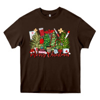 Chocolate Brown merry christmas nurse trees Heavy Core Tee - MaliasSmallBusiness