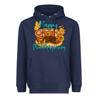 Navy Happy Thanksgiving Pumpkin Pie Heavyweight Hoodie - LillyAllenDesigns
