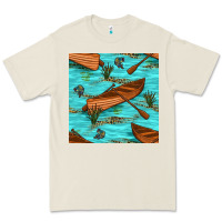 Bone Lake Canoe And Fish With Reeds And Leopard Seamless Pattern Bbs Premium Tee - BundleAndBundleShop