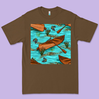 Lake Canoe And Fish With Reeds And Leopard Seamless Pattern Bbs Premium Tee Designed By Bundleandbundleshop