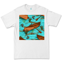 White Lake Canoe And Fish With Reeds And Leopard Seamless Pattern Bbs Premium Tee - BundleAndBundleShop